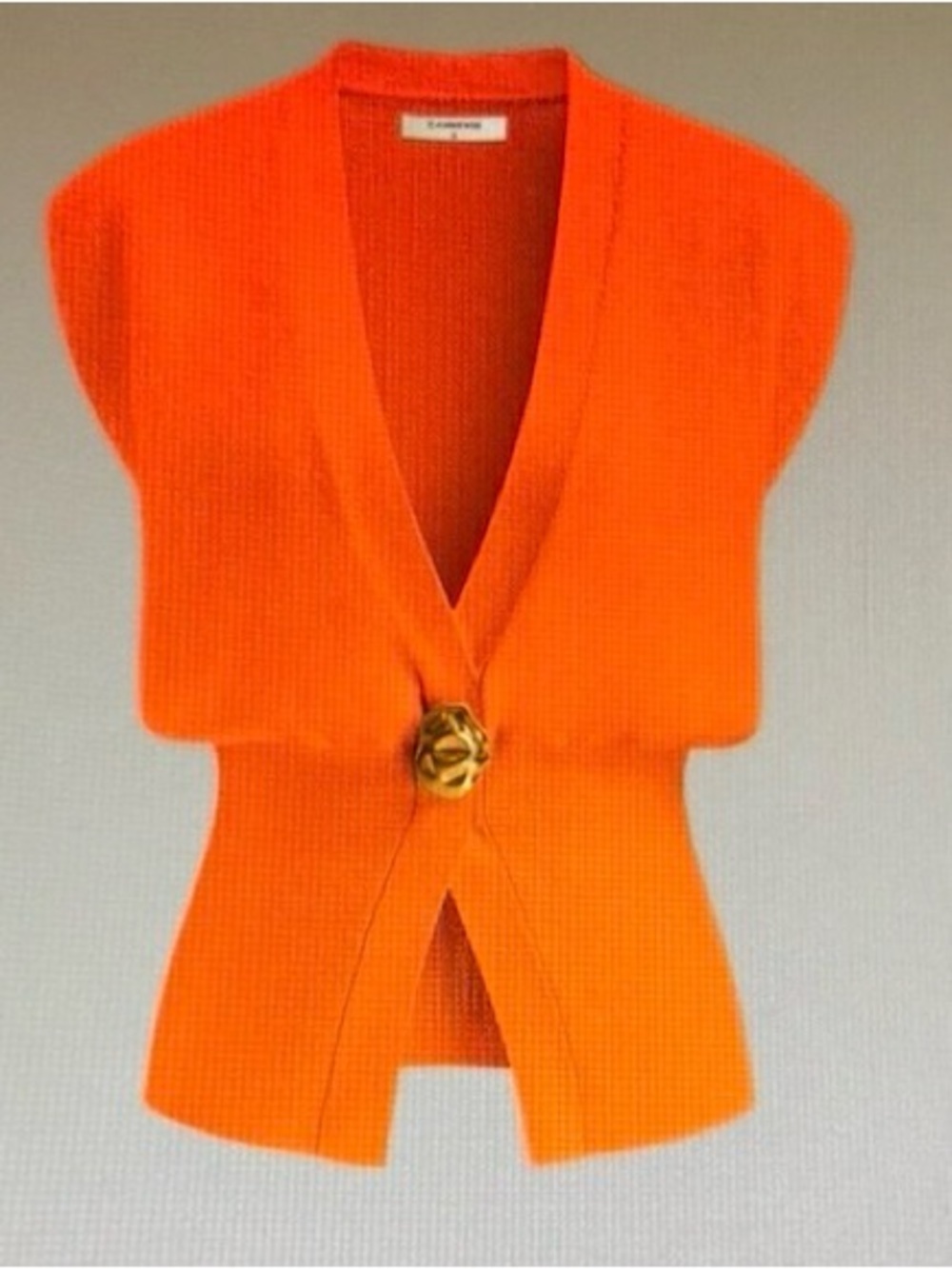Commense Bright Orange Sleeveless V-Neck Knit with Gold Button